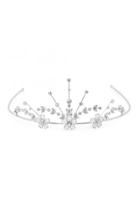 Silver Crystal Flower Statement Tiara - Gift Pouch